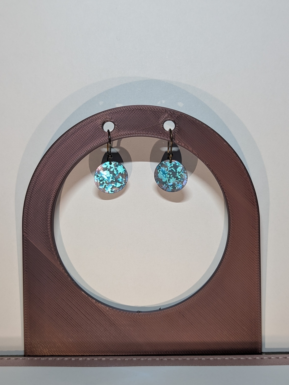 Vintage Holly Yashi Blue Iridescent Round Disc Drop Earrings